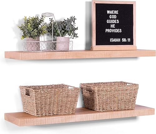 Miniatura 3 de DAKODA LOVE Estantes flotantes  Arce macizo  Calidad artesanal premium  Soporte oculto resistente  Juego de 2 (natural, 60 pulgadas de largo x 10