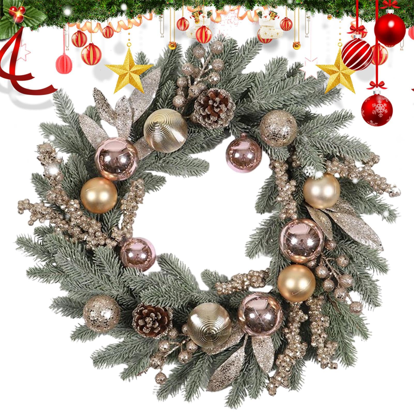 Corona de puerta de Navidad, guirnalda de ramas de pino de 20 pulgadas, corona artificial para Navidad, vacaciones, chimenea, porche, ventana, puerta, mesa, fiesta, boda, invierno, cocina