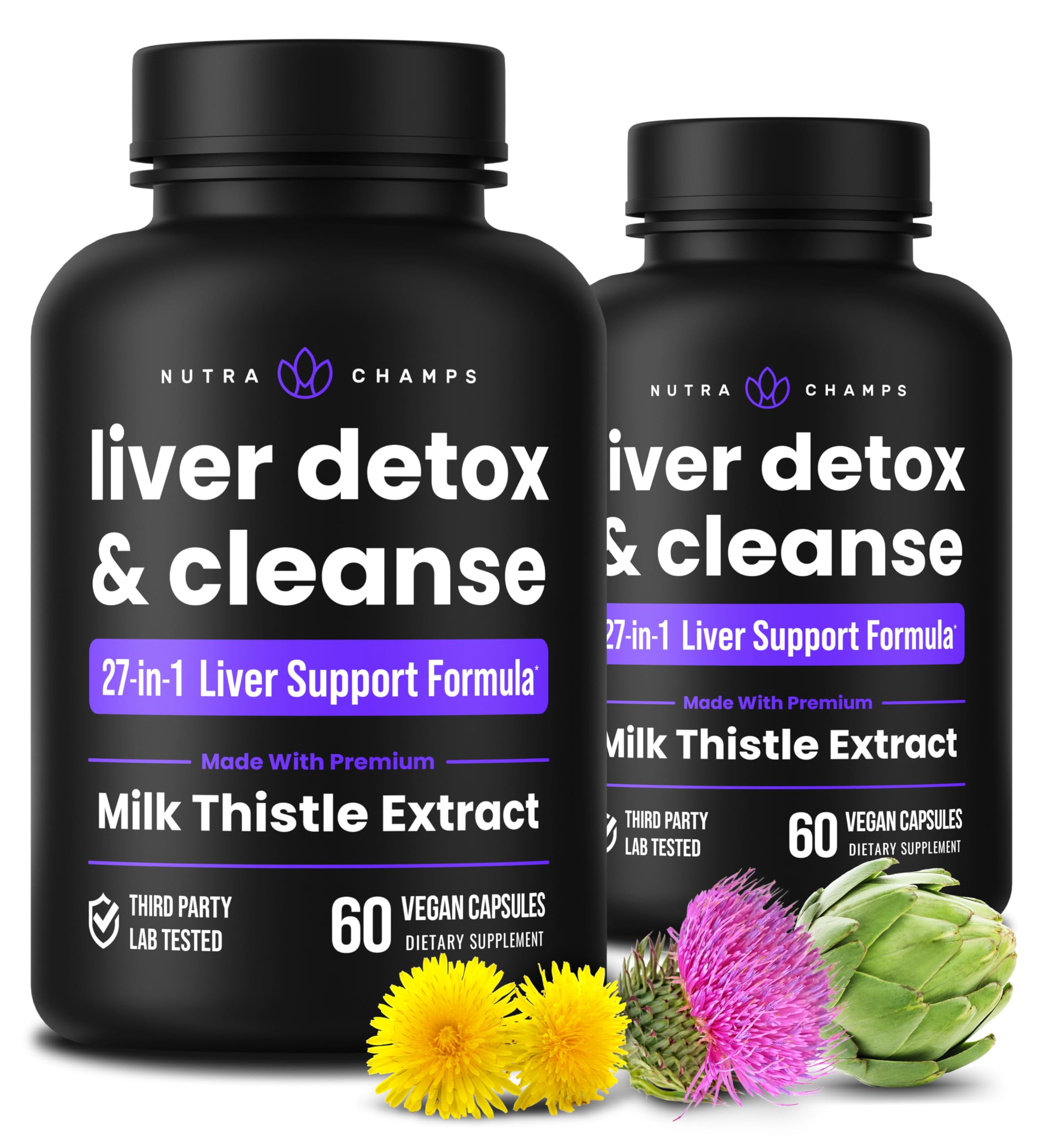 NutraChamps Liver Cleanse Detox & Repair Formula, Milk Thistle Extract with Silymarin, Artichoke, Dandelion, Chicory Root Powder, Premium Liver Support Pills Supplement, 60 Capsules (Pack of 2)