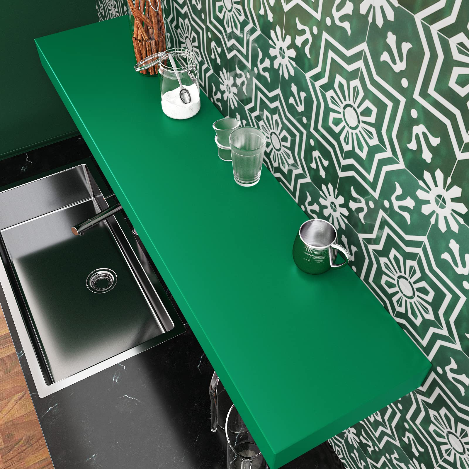VaryPaper Mat Groen Behang 81cm×9m Contact Papier Schil en Stok voor Woonkamer Wasbare Vinyl Kast Cover Sticky Back Plastic Keuken Werkblad Bekleding Kast Voering Papier Slaapkamer Meubels