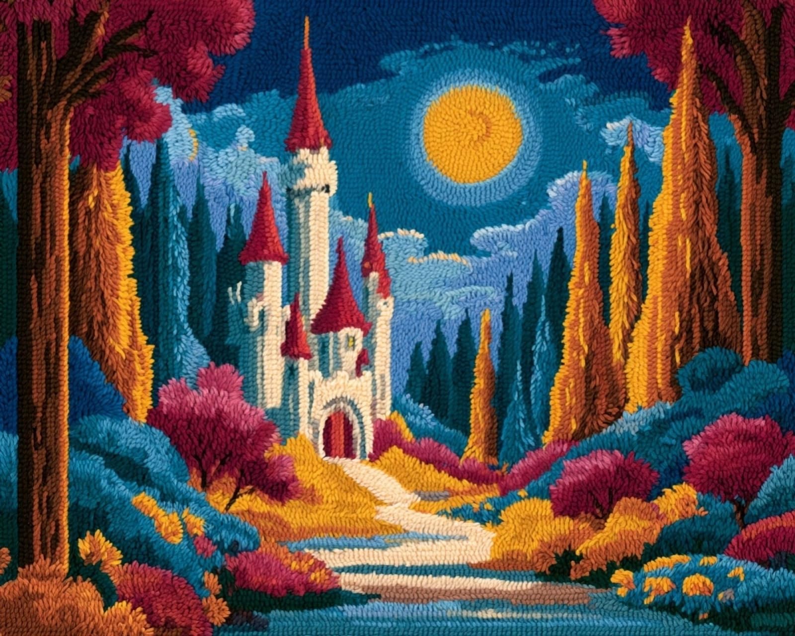 Wallphantom Latch Hook Kits Rugs,Forest Castle Landscape
