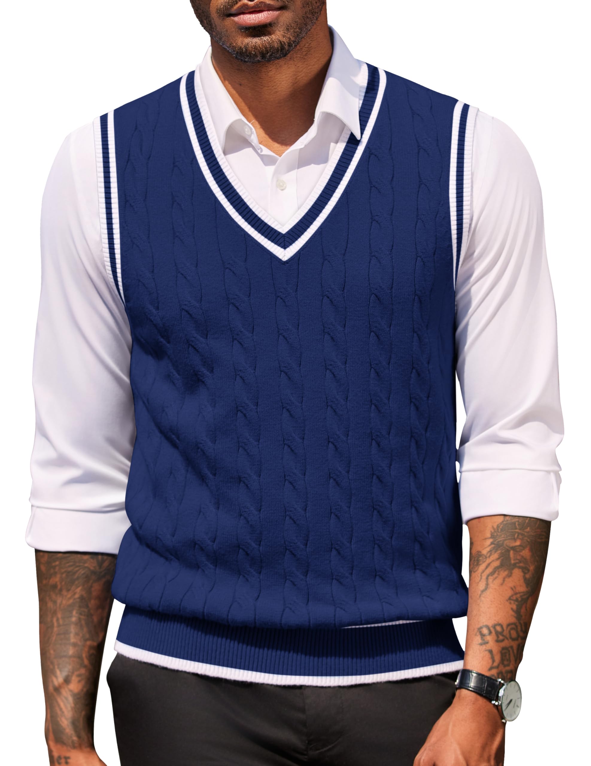 COOFANDY Sweater Vest for Men Regular Fit V Neck Sleeveless Knitted Pullovers Sweater