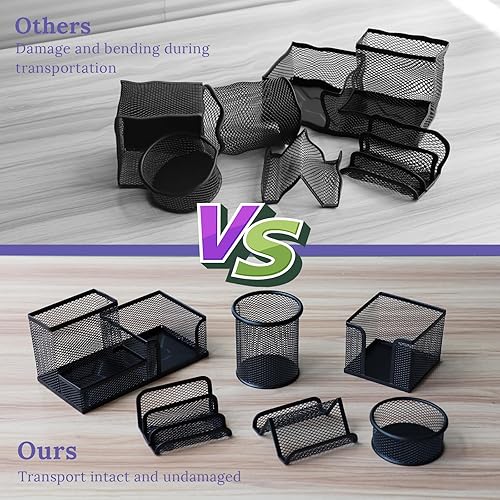 Miniatura 9 de Soporte para bolígrafo para escritorio, organizador de escritorio de alambre de malla, organizador de suministros de oficina, juego de accesorios de