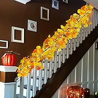 Vista 4 de 1.8M 6FT Lighted Fall Garland Battery Operated Fall Vine Garland with Lights Timer & 100 LEDs & 8 Flashing Lights for Autumn Home Mantel Fireplace