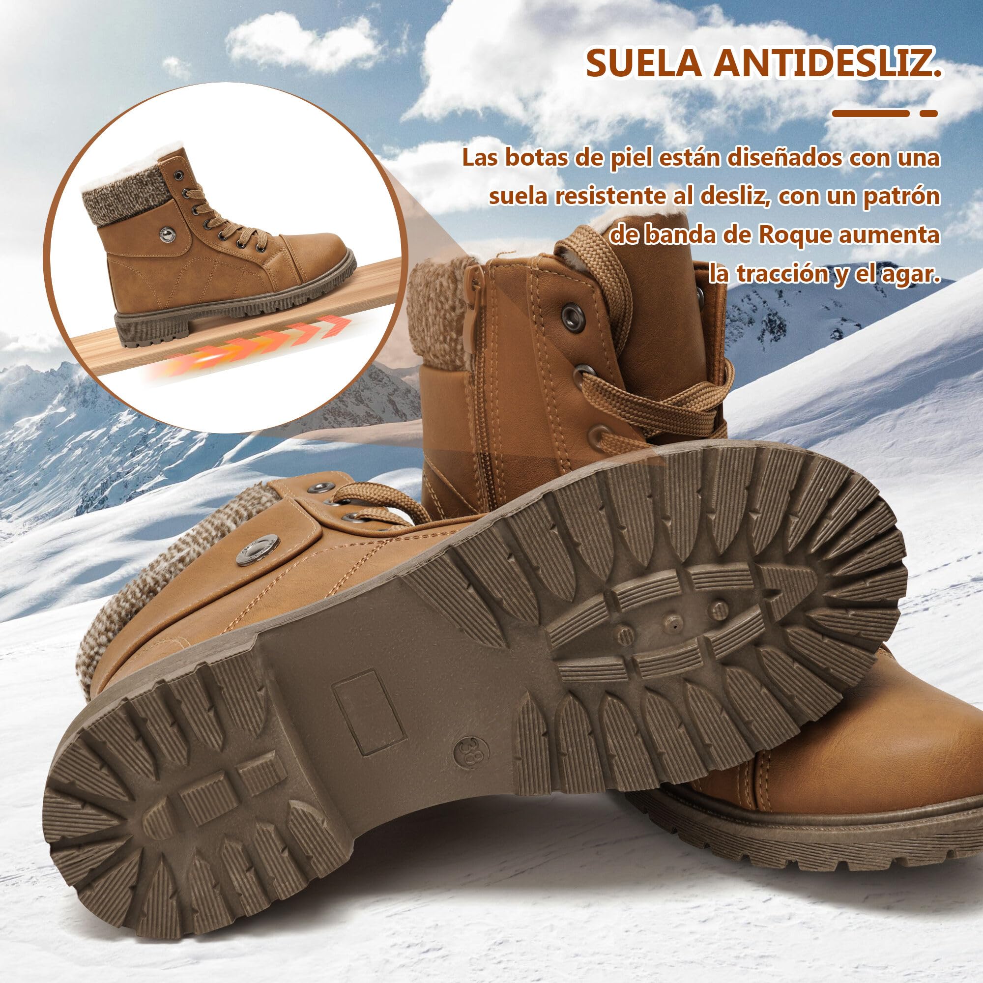 GLAMORA Bottines d'hiver pour femme imperméables et thermiques avec doublure chaude et semelle antidérapante, bottes confortables à fermeture éclair pour marche, travail, randonnée légère en montagne
