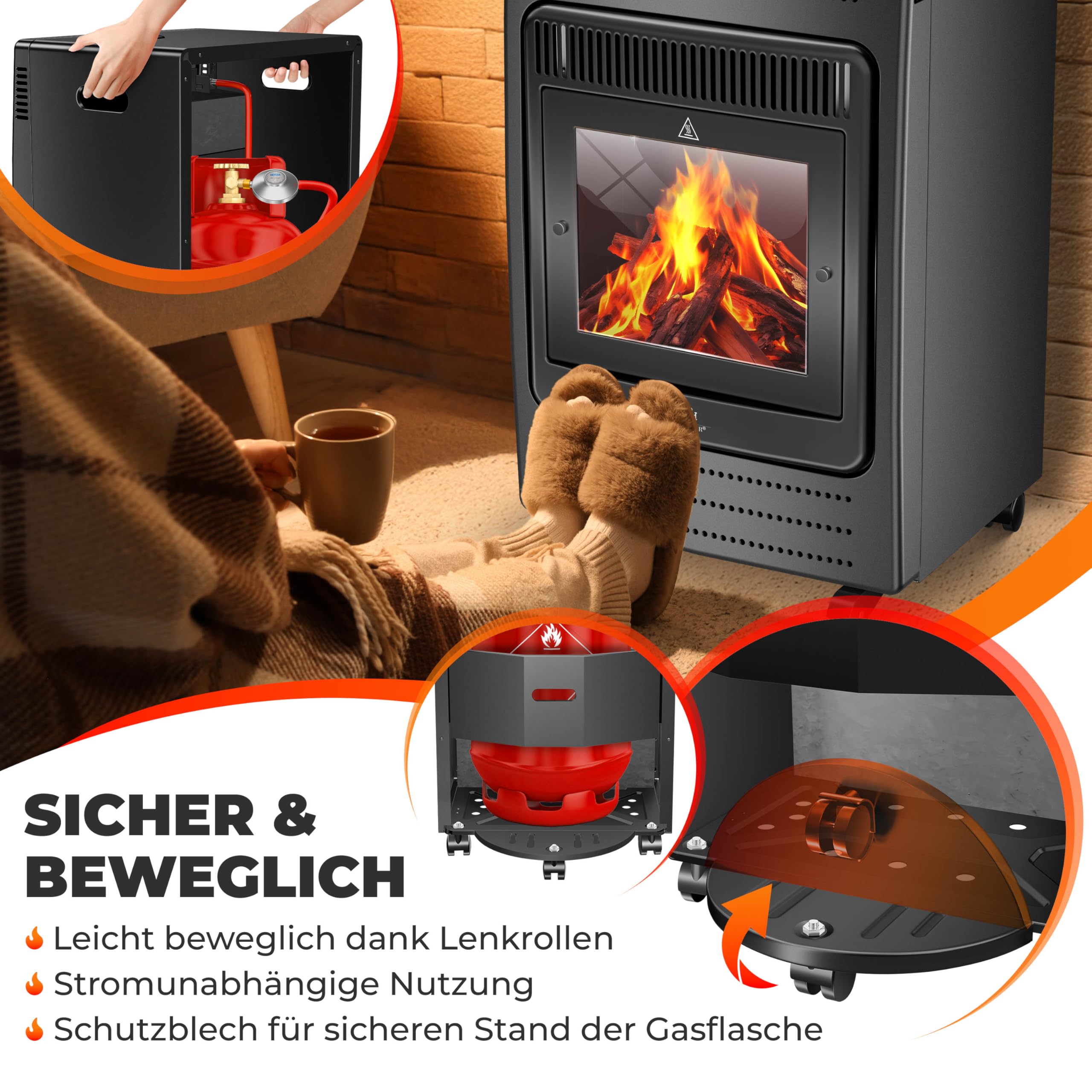 KESSER® Grzejnik gazowy, 3,4 kW, zawiera reduktor ciśnienia gazu i wąż gazowy, 2 stopnie grzania na podczerwień 3400 W, ogrzewanie gazowe, butle z butanem lub propanem, do 11 kg, czarny