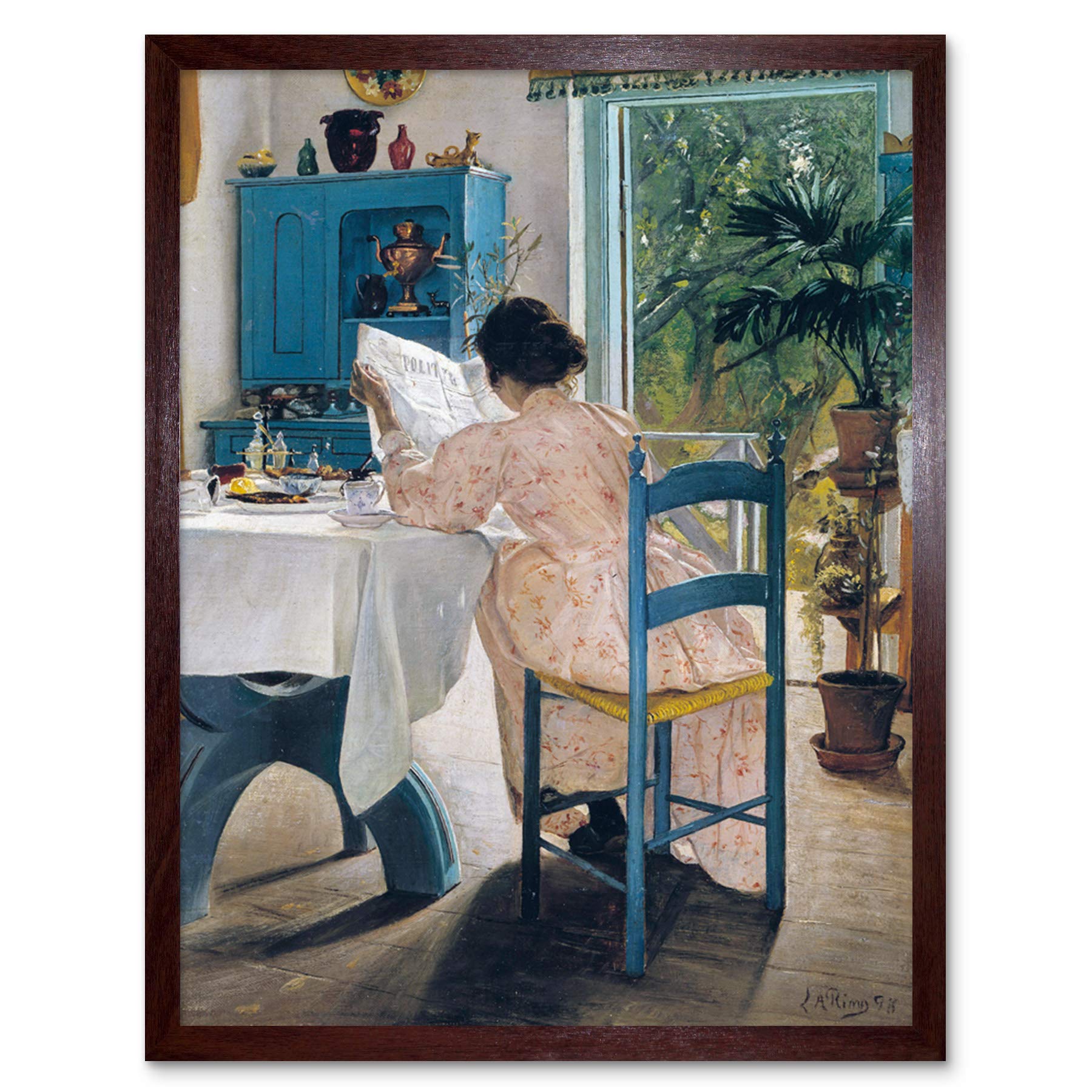 Ring At Breakfast Table Morning Newspapers Painting Art Print Framed Poster Wall Decor 12x16 inch