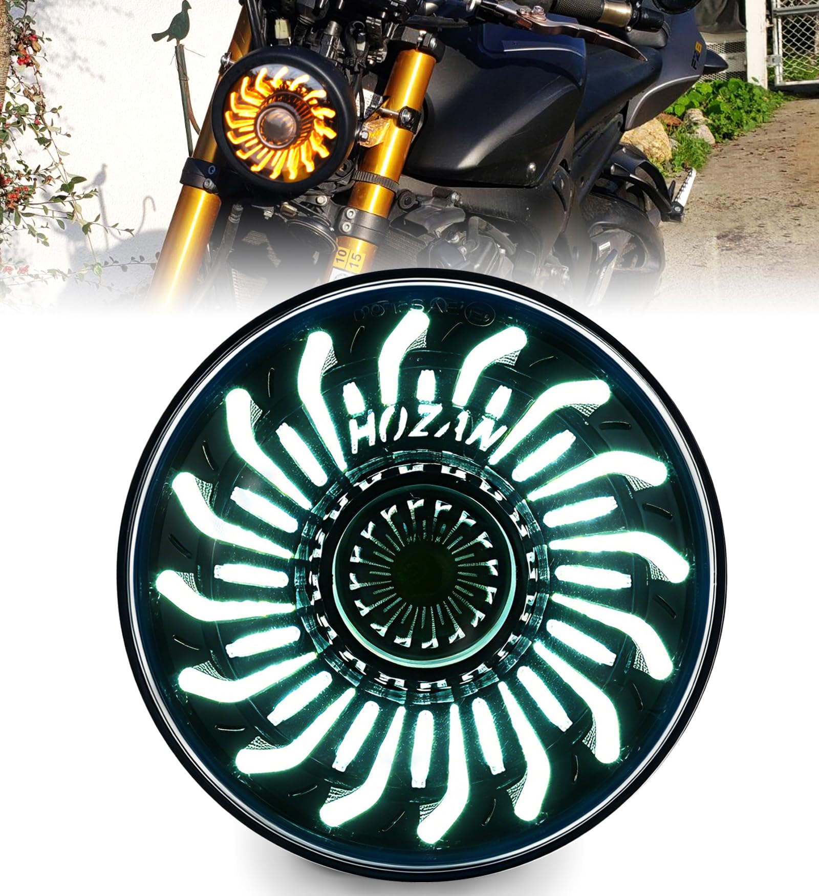 5-3/4" LED headlight with White/Amber chrysanthemum petal DRL Compatible with Sportster Iron 883 SuperLow XL883 XL1200,Softail Springer, Dyna Street Bob Low Rider-image-23