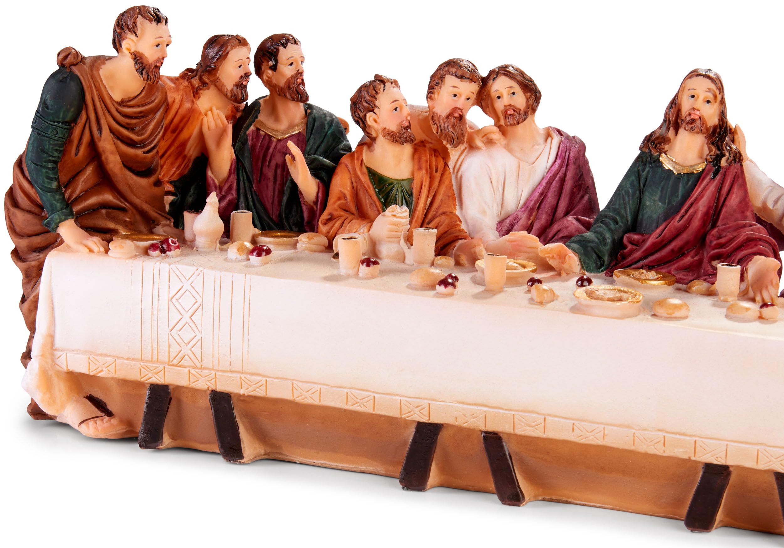 BRUBAKER Das letzte Abendmahl - Jesus und Seine 12 Jünger am Tisch - 36 cm Weihnachtsfigur mit handbemalten Figuren aus Polyresin - Abendmahlszene Weihnachtsdekoration - Tischdekoration
