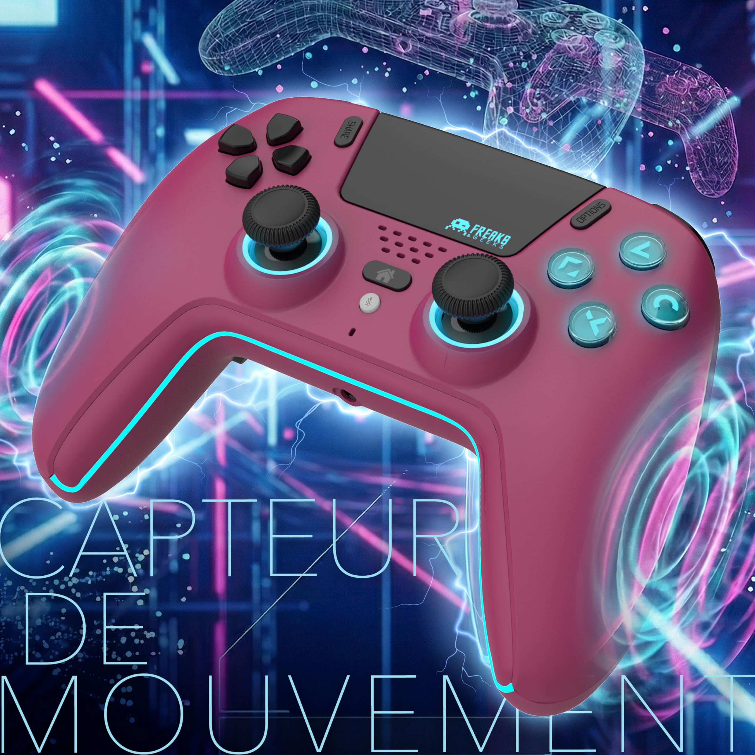 Freaks and Geeks-Manette Bluetooth pour PS5 LED Hall Effect - Cherry Red