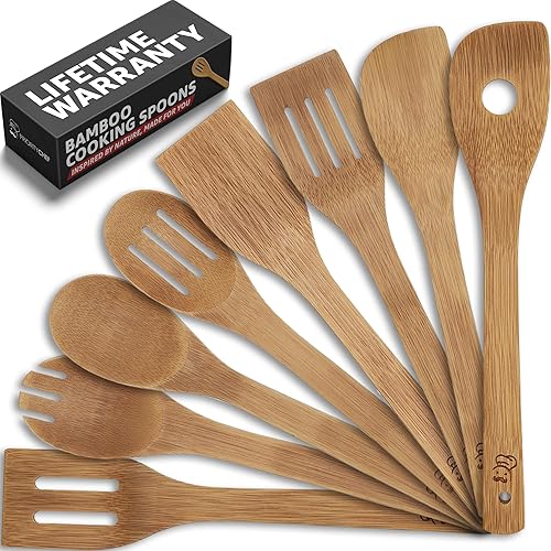 Vista 12 de PriorityChef - Cucharas de madera para cocinar, 6 piezas con soporte para utensilios, utensilios de bambú que no rayan, juego de utensilios
