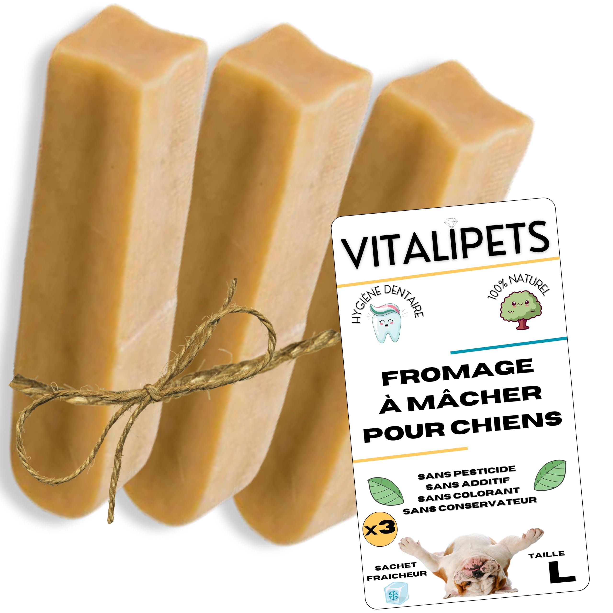 Fromage de Yak pour Chien, Taille L 10 à 15 Kg, Lot de 3 | 100% Naturel, Sans Lactose, Friandise Durable Himalayenne, Riche en Calcium