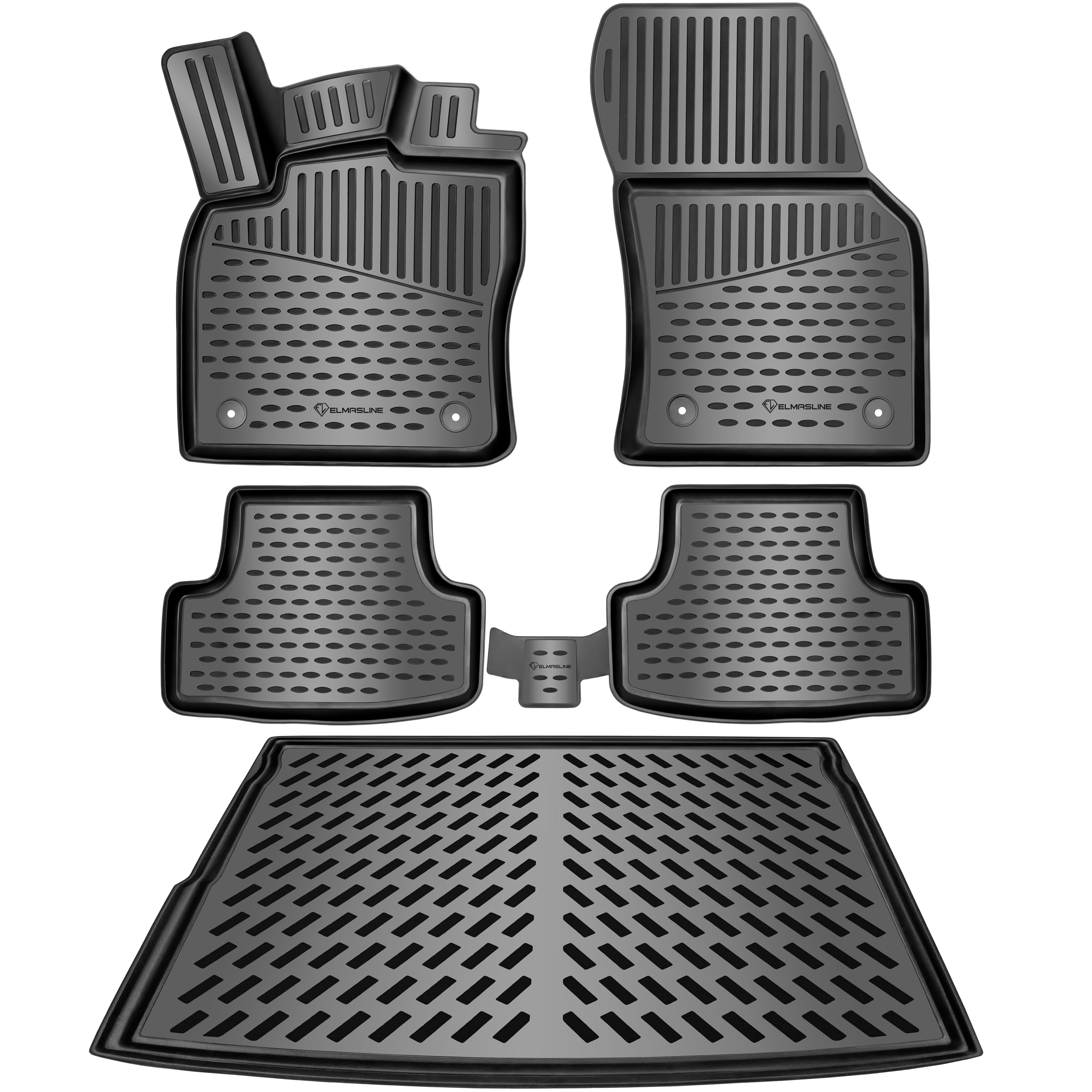 ELMASLINE 3D Gummimatten & Kofferraumwanne Set für VW Touran II (2) 2015-2025 | Extra hoher Rand | Fußmatten & Kofferraummatte - Zubehör