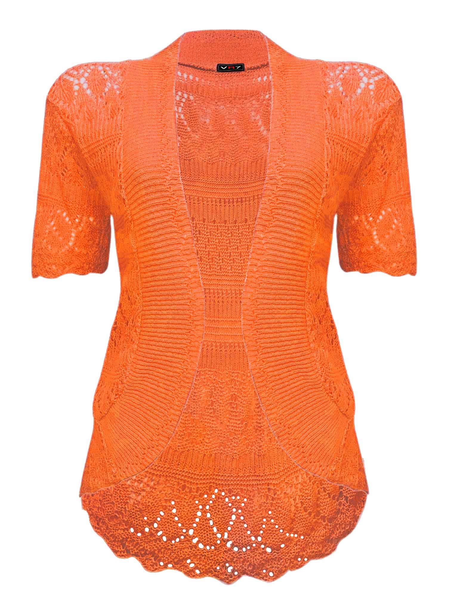 Vr7 Women's Orange Bolero Cardigans For Shrugs Light Weight Short Sleeves Knitted Shrug Crochet Lace Cardigan Cotton Summer Kimono Jackets Uk Casual Cropped Bolero For Evening Dress
