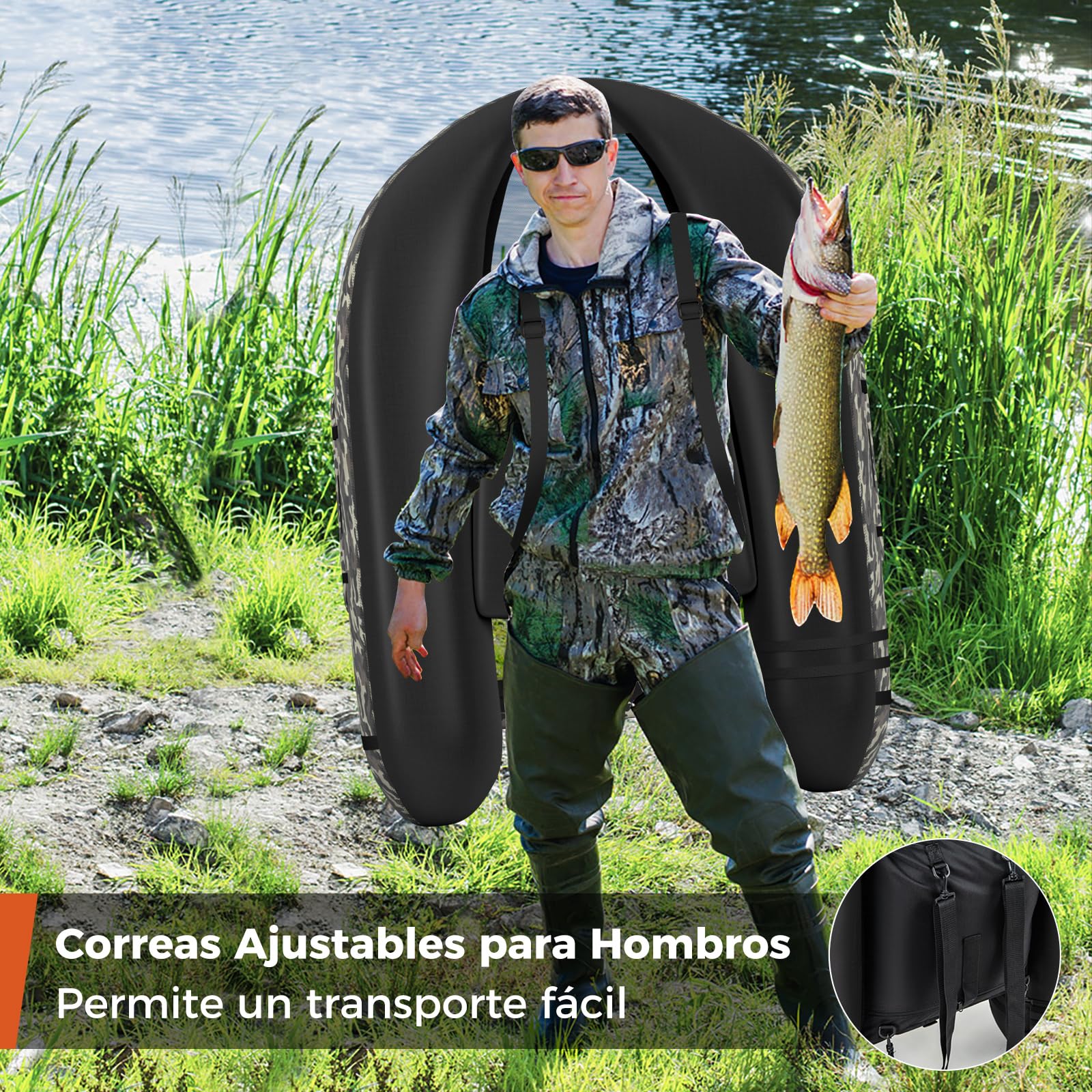 COSTWAY Kayak Hinchable, Barco de Pesca Inflable con 1 Bomba, 1 Soporte de Caña de Pescar, 1 Pala de Aluminio y 2 Aletas PP, Barca Hinchable con Correas y Respaldo Ajustables, Carga 150kg