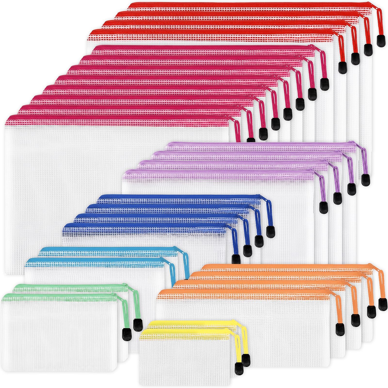EOOUT 30pcs Mesh Zipper Pouch Bags, 8 Sizes Plastic Zipper Bags, 8 Colors Waterproof Zipper Pouches for Organization, Multipurpose for Travel, School Supplies, Office Appliances and Home Organization