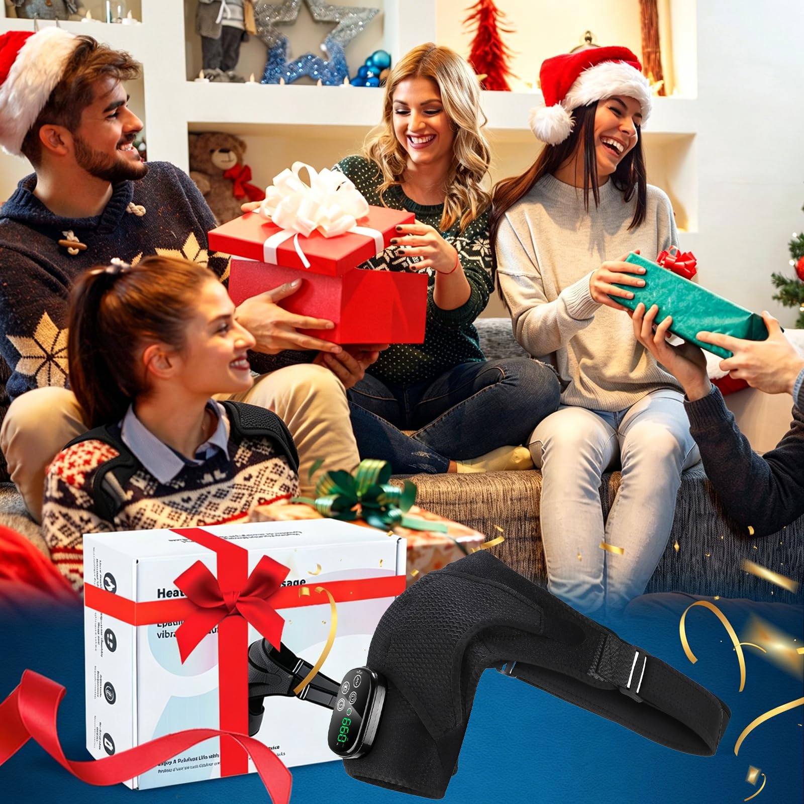 Triple Methode Schultermassagegerät, Schulter Massagegerät | Kabellose Schultermassage Gerät mit Wärme und Vibration, 5000mAh, 3-Gang, Vatertagsgeschenk für Papa Mama für Zuhause, Büro
