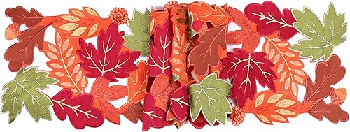 Miniatura 4 de Camino de mesa de Acción de Gracias, 36 pulgadas de largo, hojas de otoño, bordadas, camino de mesa de hojas cortas, decoración de mesa de Acción de