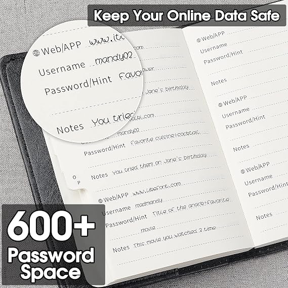 WEMATE Password Book with Lock Keeper Book for Seniors 4.33x6.18in Black