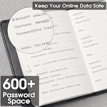 WEMATE Password Book with Lock Keeper Book for Seniors 4.33x6.18in Black