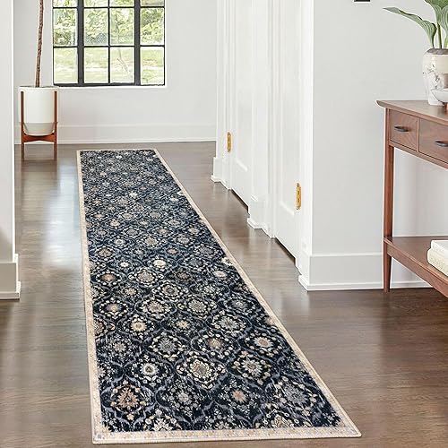 Miniatura 8 de KILOCOCO Alfombra marroquí para pasillo de 2 x 8 pulgadas, lavable, alfombra de pasillo floral vintage, antideslizante, envejecida, bohemio, para