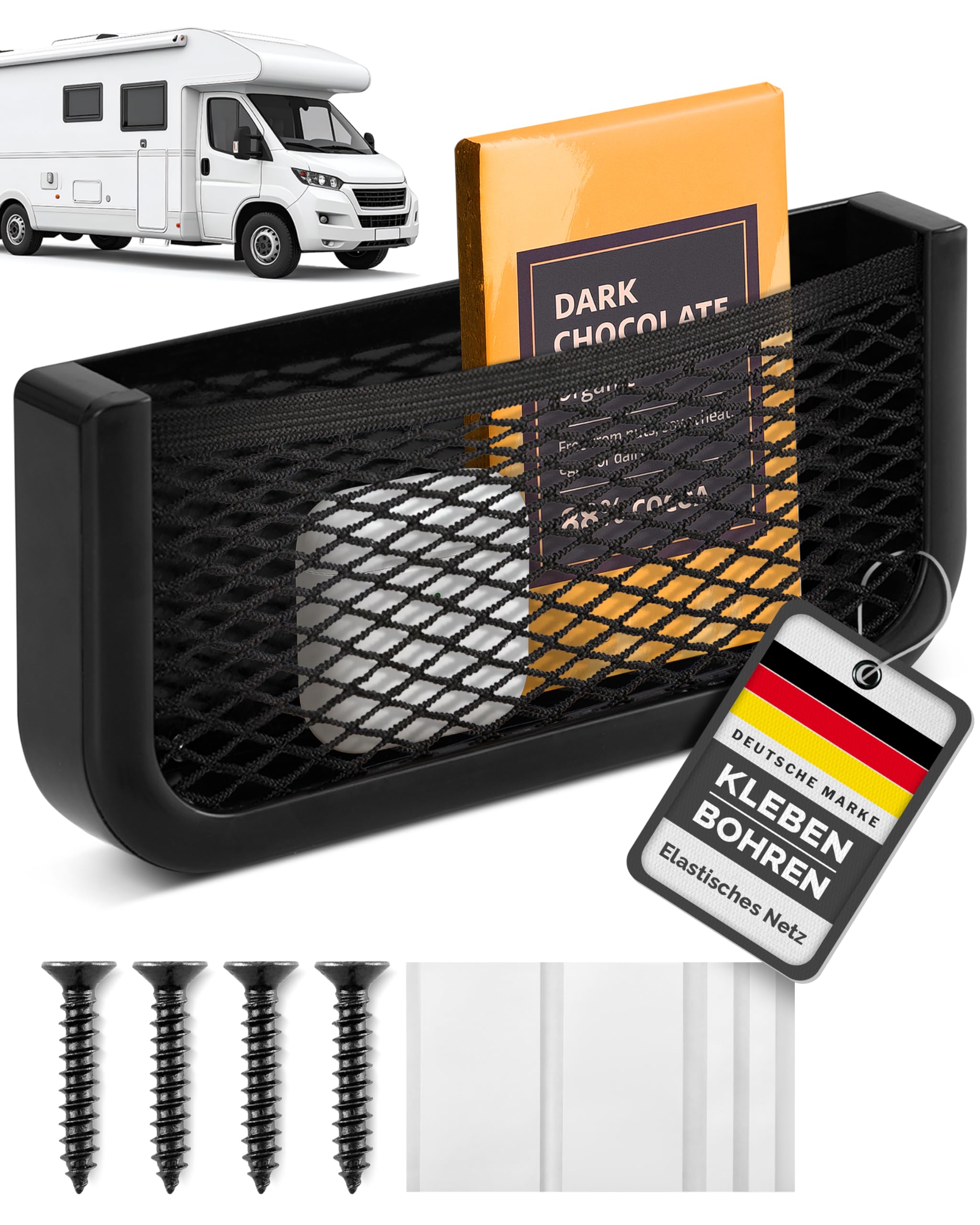 Vicera Ablagenetz für Camper und Wohnmobile - Aufbewahrungsnetz aus robustem Kunststoff und elastischem Netz - Montagematerial inlusive