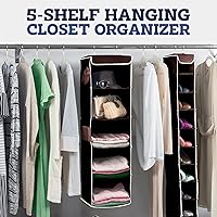 Vista 4 de ZOBER Organizador colgante para armario, 5 estantes, estantes organizadores de almacenamiento colgantes para ropa, toallas, juguetes, dormitorio