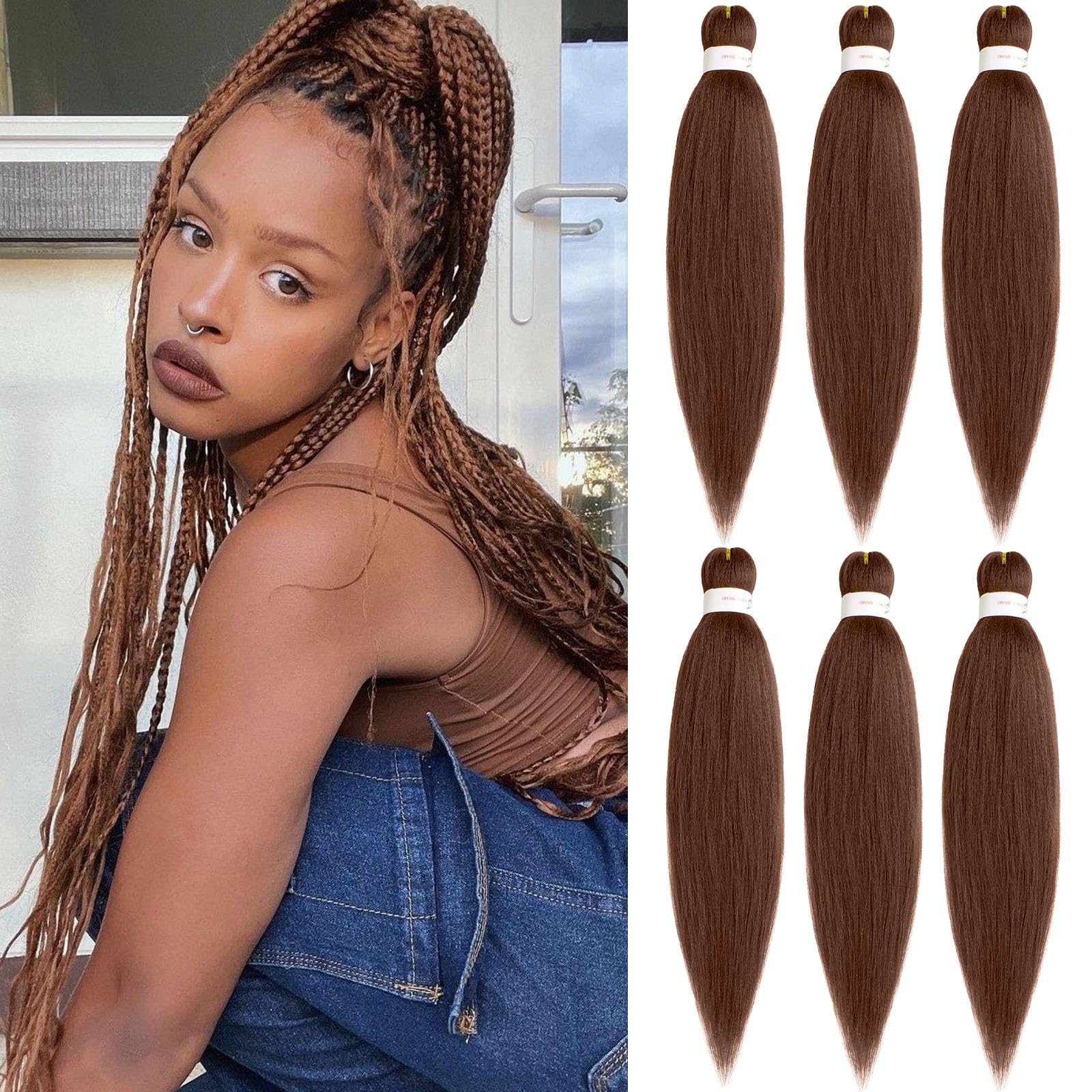 Samtress 16 Inch Pre Stretched Braiding Hair 6 Packs Dark Brown Easy Braid Soft Yaki Texture Kanekalon Synthetic Fiber Hot Water Setting Crochet Braids Hair Extensions for Women (#30)
