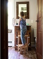 Vista 2 de Fold 'N Store Taburete para niños pequeños, taburete de madera para cocina y baño, ayudante plegable para lavado de manos, cepillado de dientes