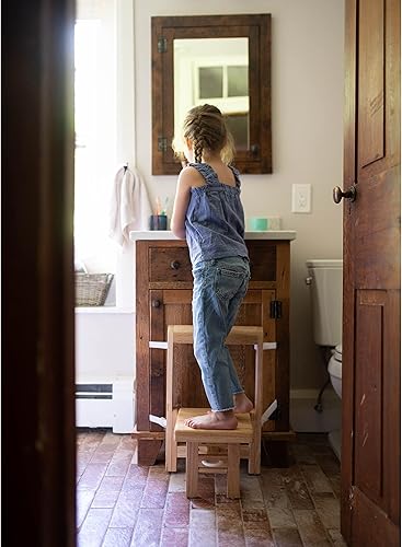 Miniatura 2 de Fold 'N Store Taburete para niños pequeños, taburete de madera para cocina y baño, ayudante plegable para lavado de manos, cepillado de dientes,