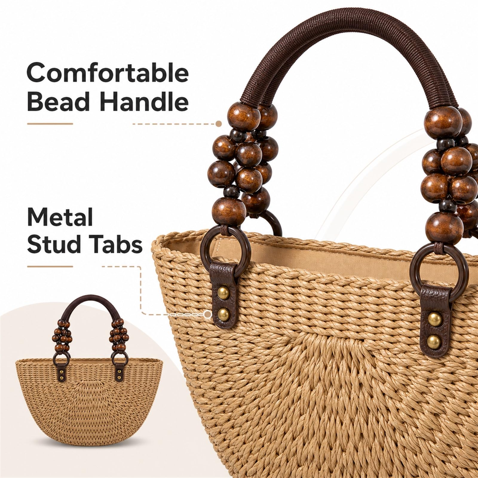 Sac De Plages en Paille,Panier De Plages en Osier,Panier De Plages en Paille,Sac Cabas en Paille,Sac De Shopping Tressé,Sac De Plages en Paille pour Femme Grande Capacité