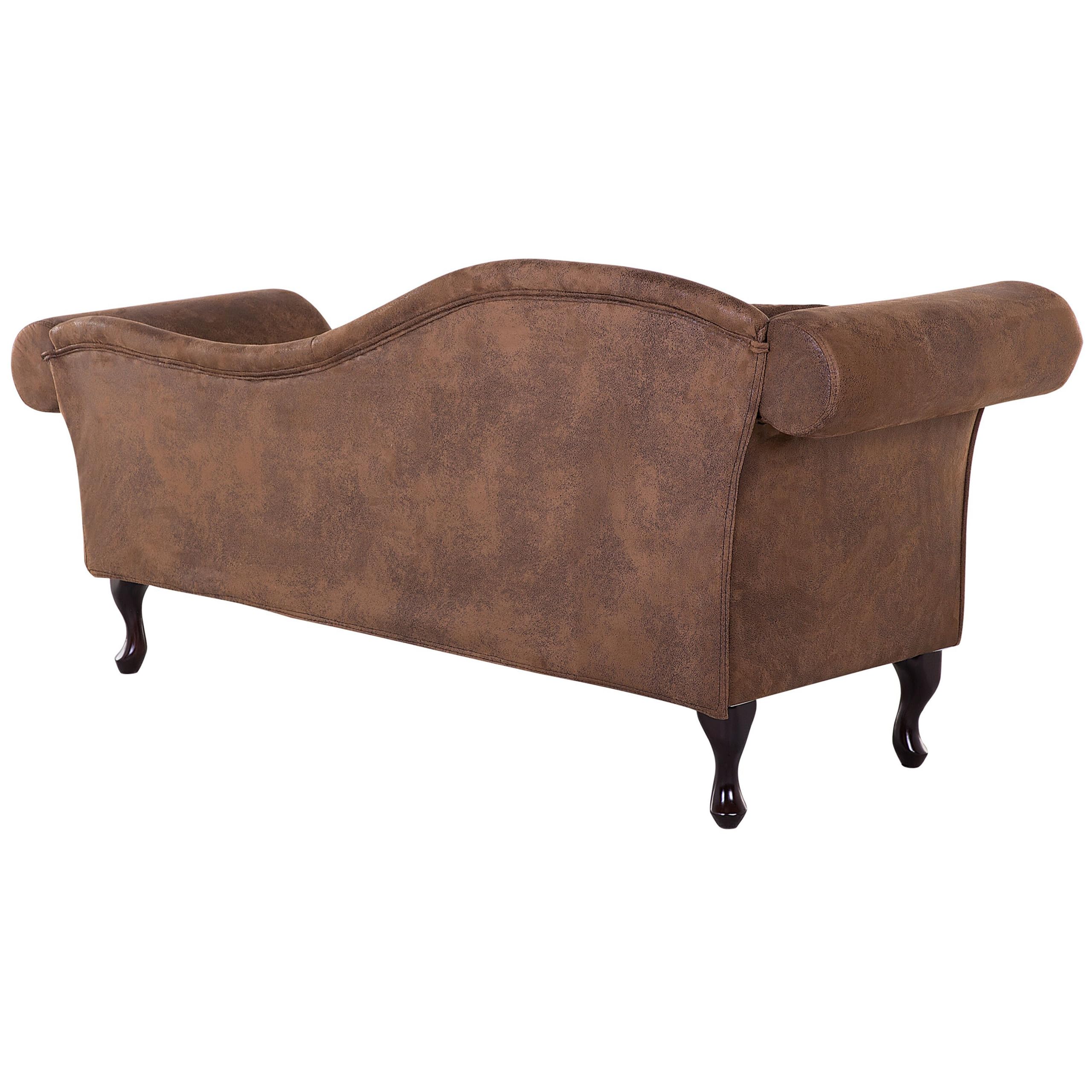 Beliani Chaise Longue Méridienne Chesterfield Côté Gauche en Cuir Suède Marron pour Salon Glamour et Vintage