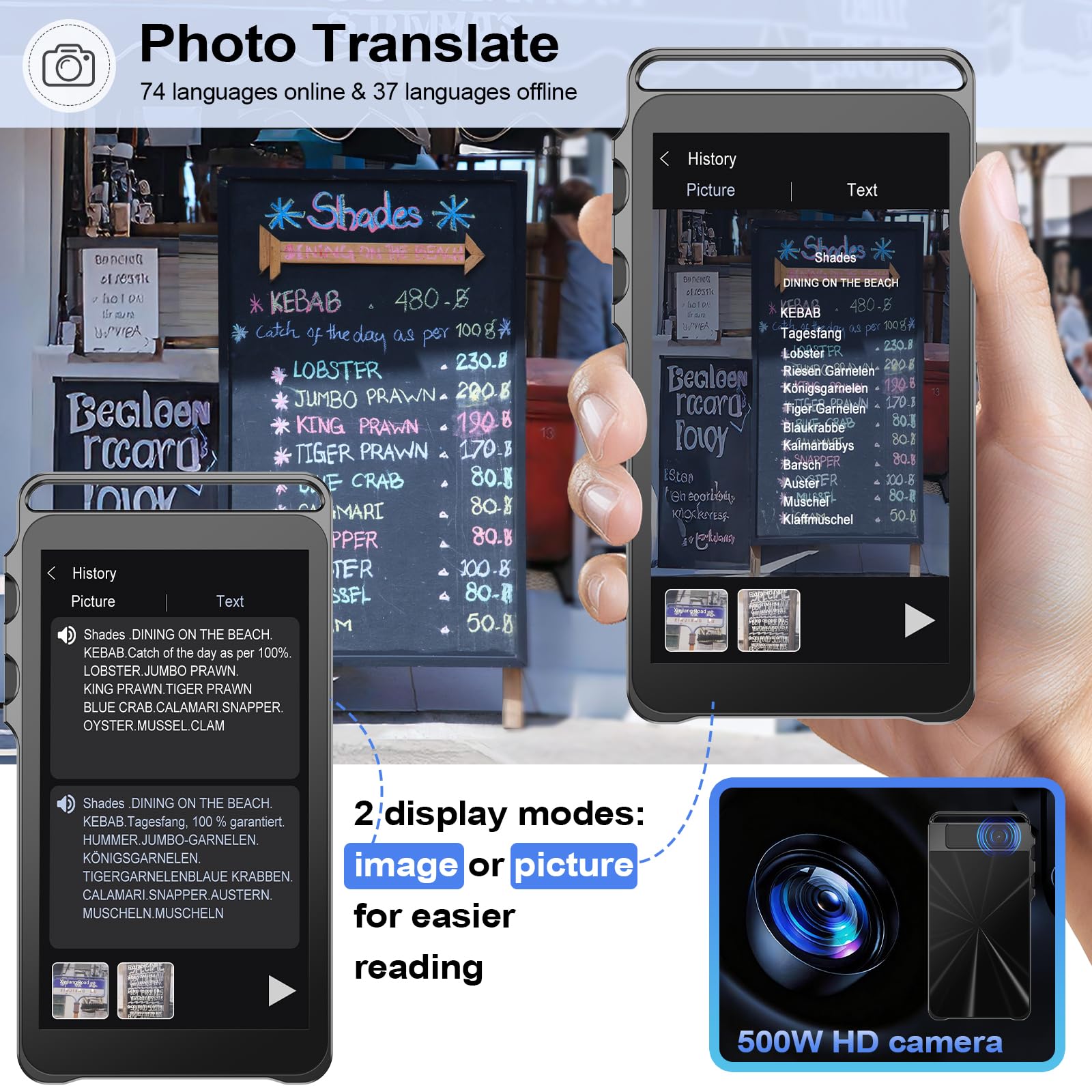 Traduttore Vocale Istantaneo Multilingue, Traduttore Simultaneo Vocale per 150 Lingue Online, Traduttore Istantaneo Vocale Offline con Italiano offline Traduzione di Foto per Viaggi e Affari