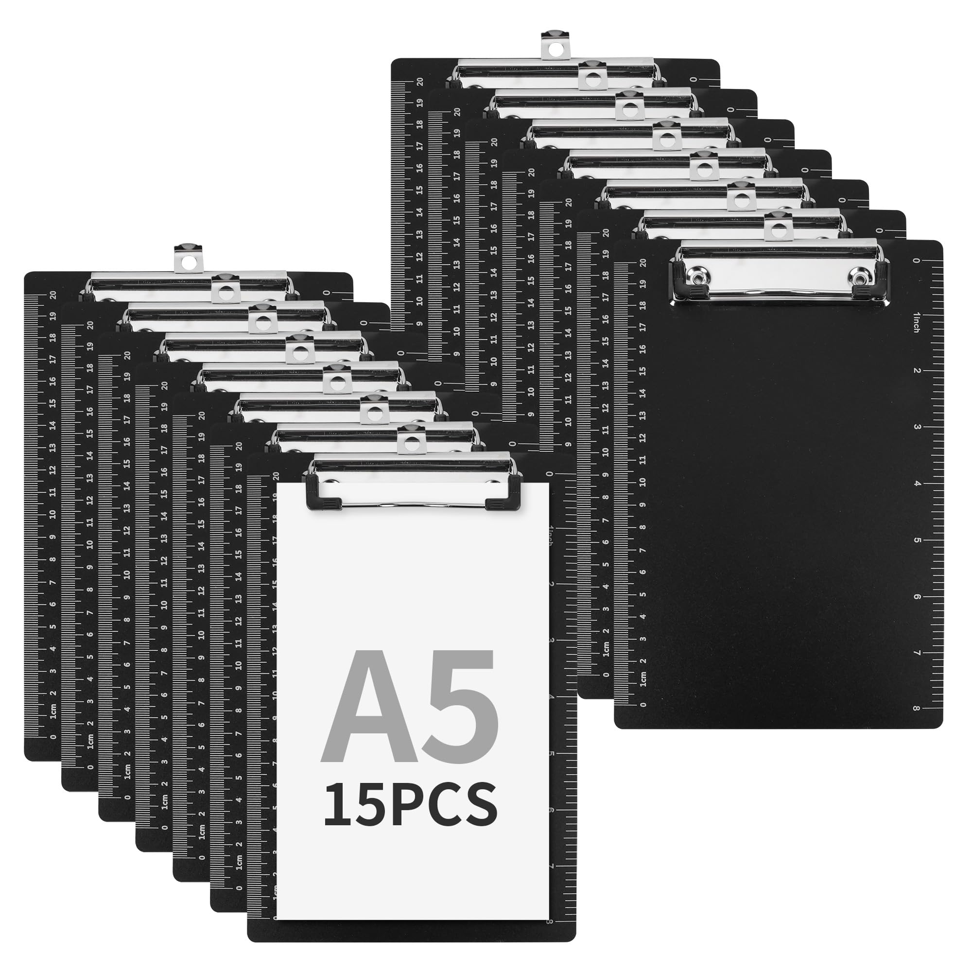 WENLISELL 15 PCS Mini Clipboard A5, Small Plastic Clipboards with Hanging Eyelet, 22.3x15cm Writing Pad for Office, Warehouse, Lists, Pocket Lists, Notepads