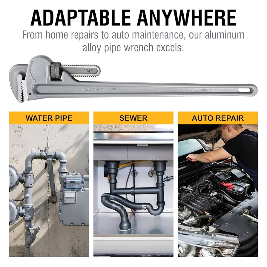 OLYMPUS μ L ALL-WESTER Olympia Tools Aluminum Pipe Wrench 01-636, 36 Inches, Gray