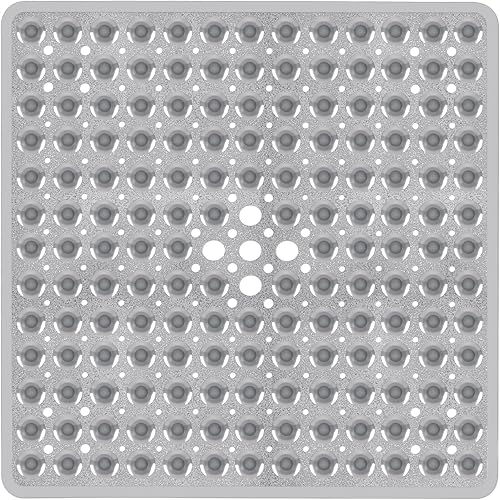 Tapete cuadrado antideslizante para ducha interior, color gris transparente, 21 x 21 pulgadas, tapete para suelo de baño, tapete de baño suave para