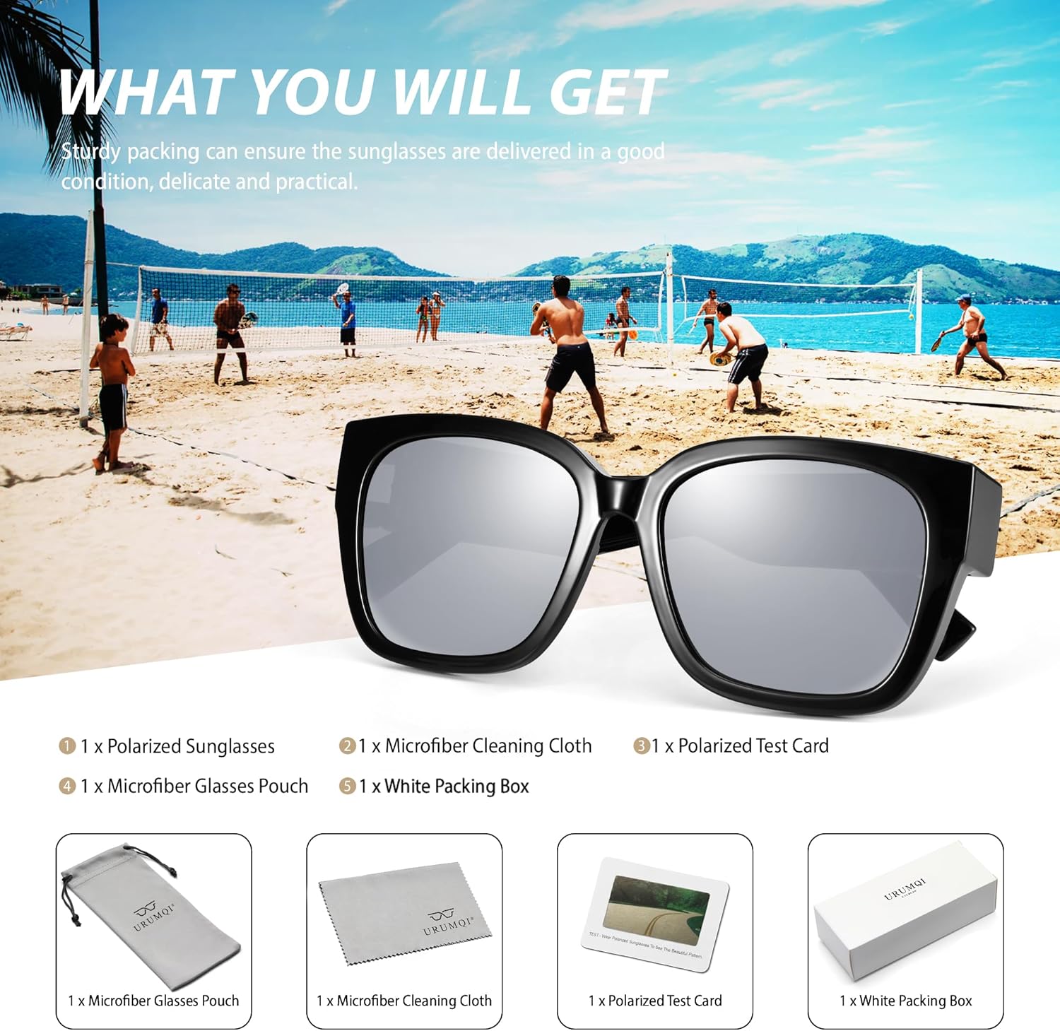 URUMQI Polarized Sunglasses Fit Over Glasses for Women, UV400 Protection Wrap-around Shades Trendy Oversized Square Lens - Image 7