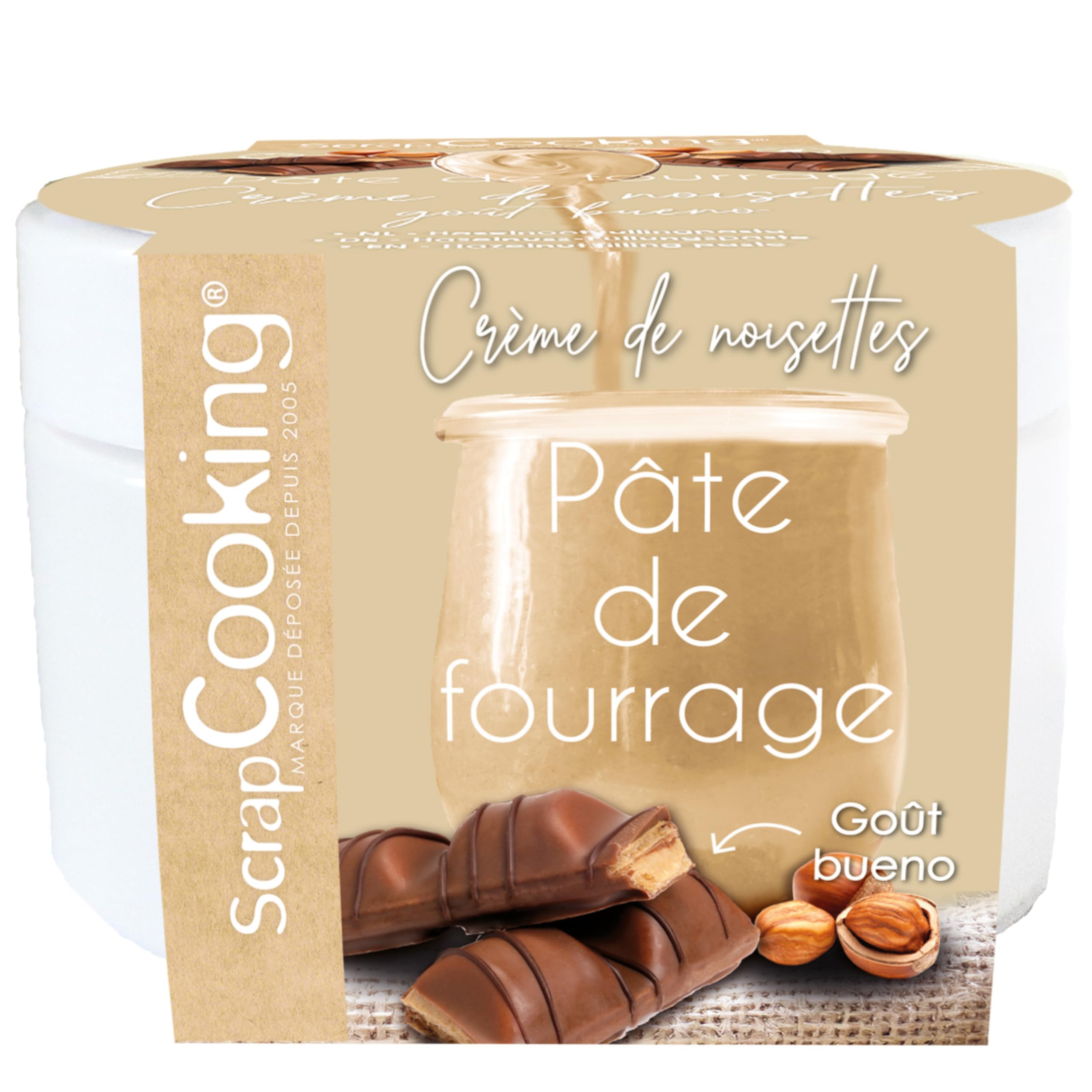ScrapCooking - Pâte de Fourrage Crème de Noisette Goût « Bueno » 200 g - Pour Tablettes Chocolat Dubai - Pour Fourrer Éclairs, Choux, Gâteaux, Bûches de Noël, Cookies, Crêpes, Pâtisseries - 4632