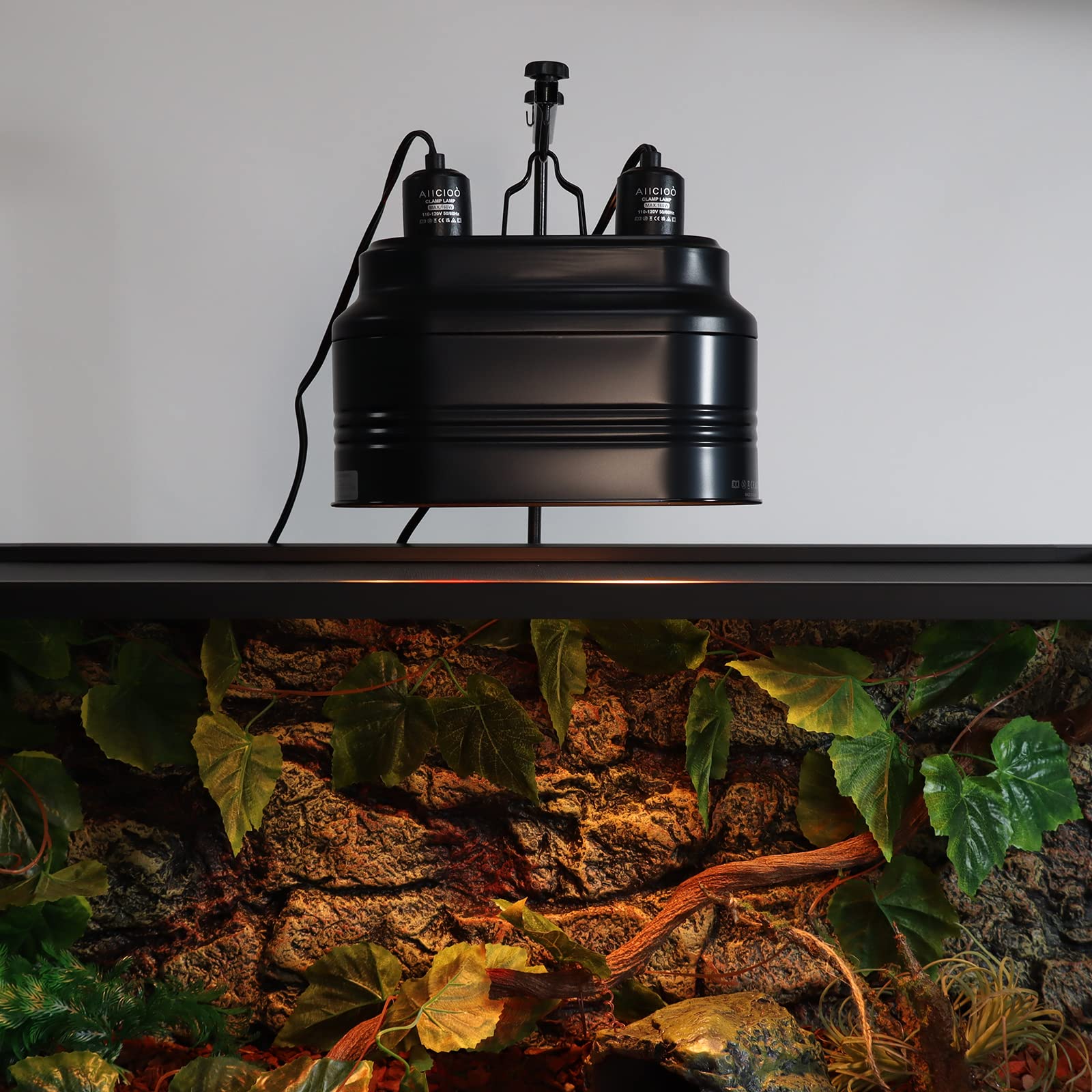 Aiicioo Dual Reptile Light Fixture - Bearded Dragon Light Fixture Double Reptile Heat Lamp Dome Max 160 Watt Terrarium UVB Reptile Light for Turtle Tank Vivarium Hermit Crab - image 8
