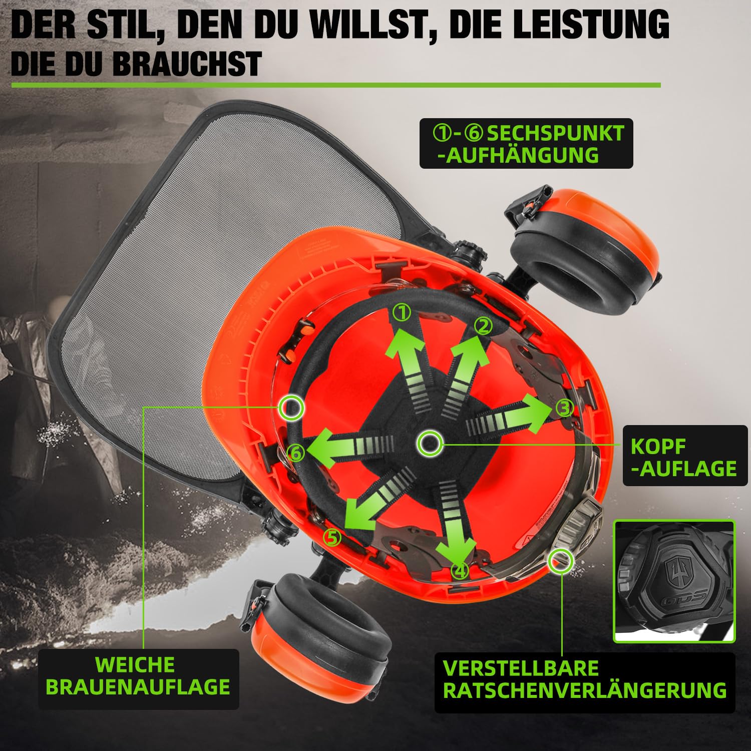 GREEN DEVIL 2910VR Casque de protection pour tronçonneuse EN397 Casque de sécurité double protection des yeux 4 en 1 résistant aux chocs Casque de travail confortable