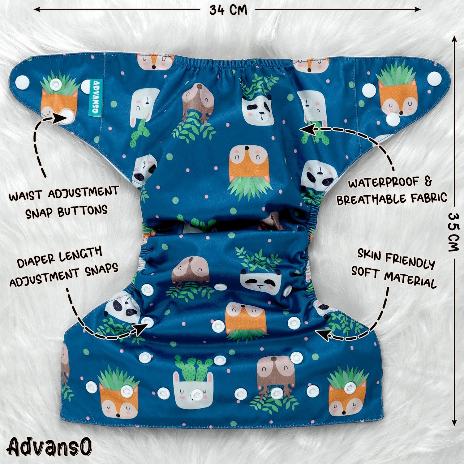Advanso Leakage Proof cloth diapers for babies, high absorbent 2 reusable diaper 2 insert pad combo pack washable cloth diaper free size 5-18kg adjustable pocket cover 25 3