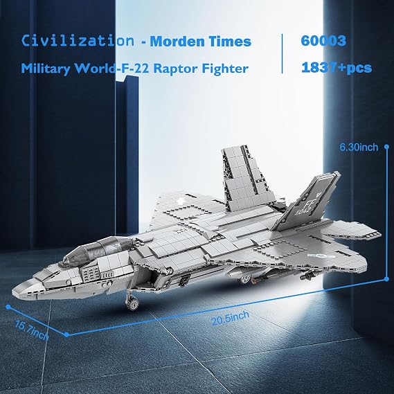 JMBricklayer F-22 Raptor Fighter Jet Model, Military Airplane Building Set
