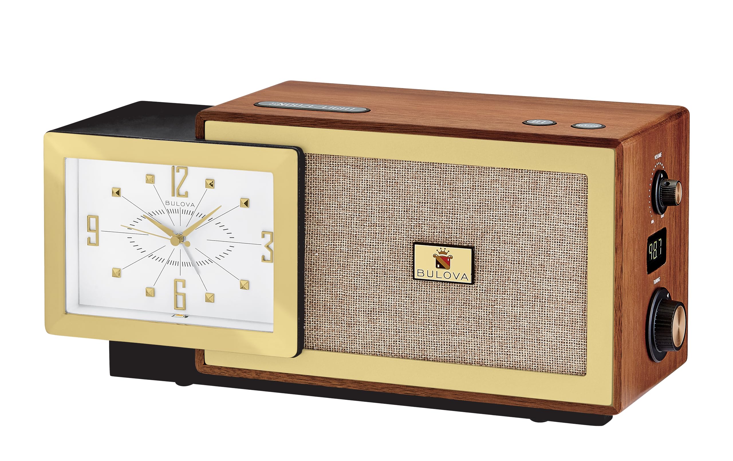 B7800 Precision Tone Modern Clock Radio Bulova 150th Anniversary Edition Solid American Walnut Case Bluetooth Speaker FM Radio