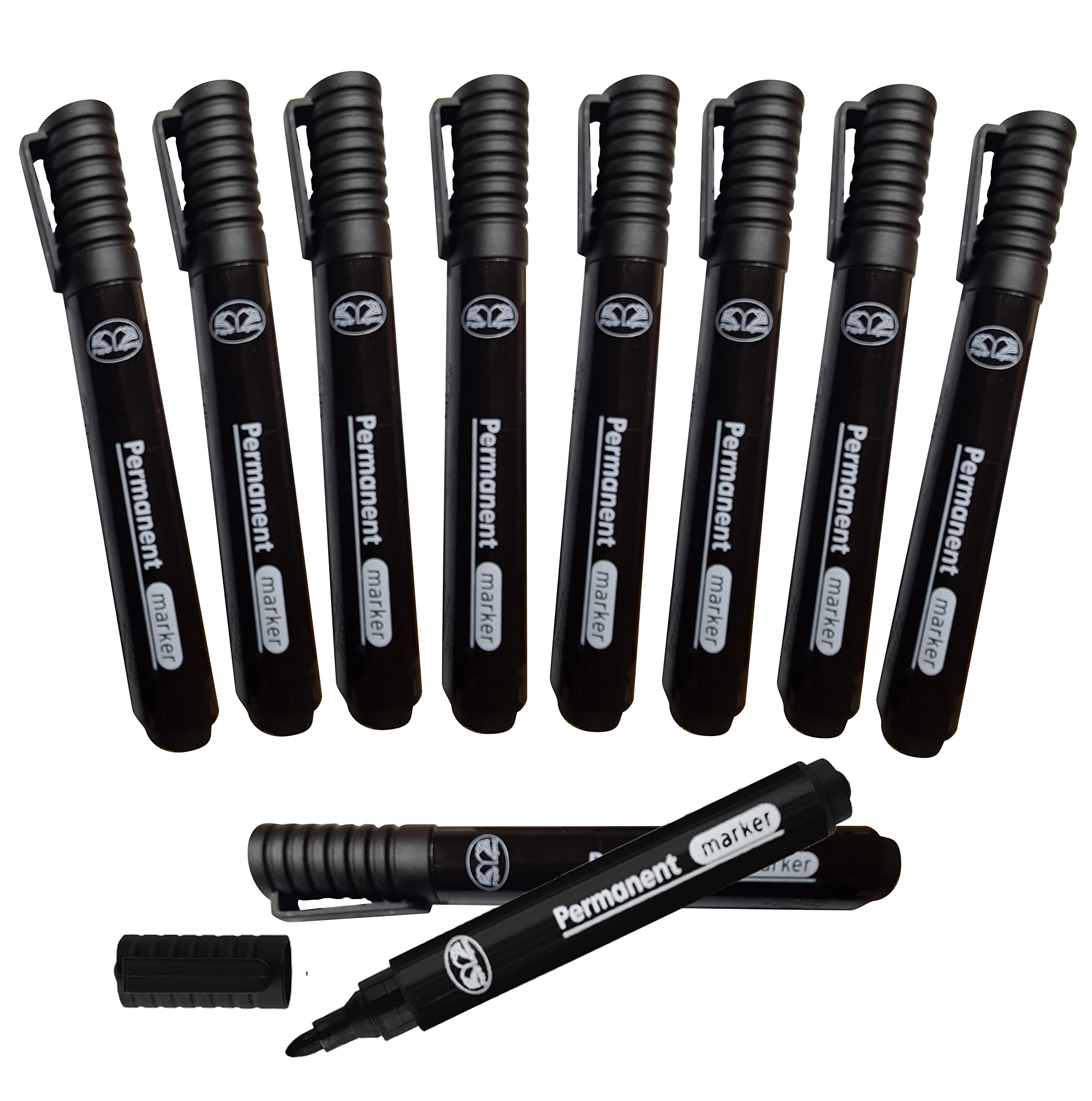 JMS we create smile Black Permanent Markers Thick Bullet Tip Pens Waterproof Quick Drying Smear proof Pens Plastic Glass Wood Metal Fabric Colouring Doodling Marking (10)
