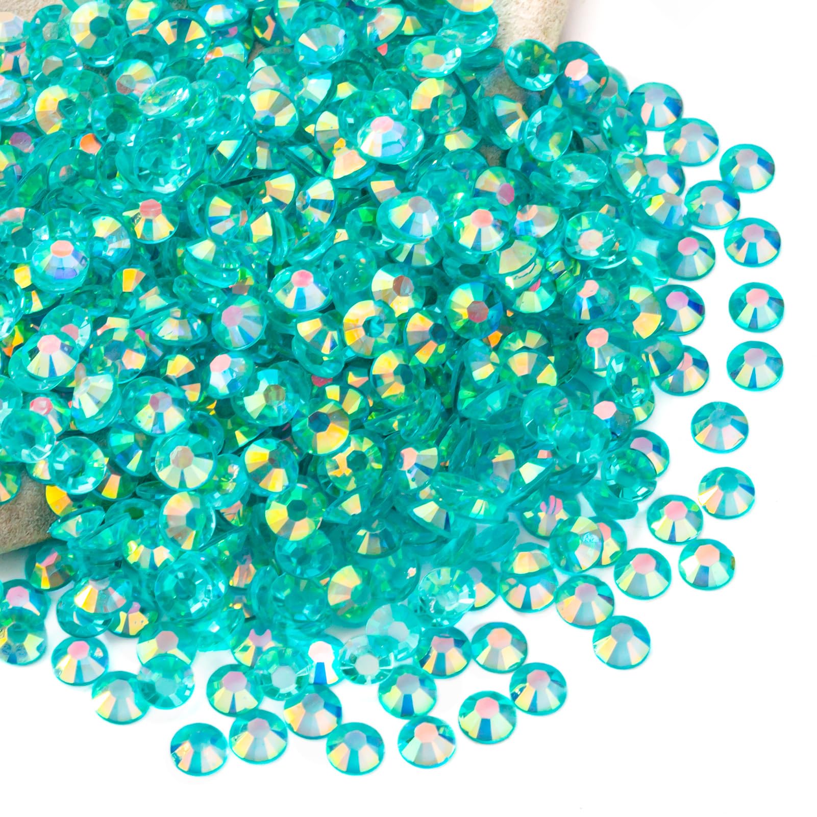 Peacock Blue AB Rhinestones Bulk, 5000PCS Flat Back Round Jelly AB Rhinestones Non-Hotfix Crystal Gems Wholesale for Crafts Makeup Nails Face Tumblers Clothes Shoes Handmade Decoration 5mm