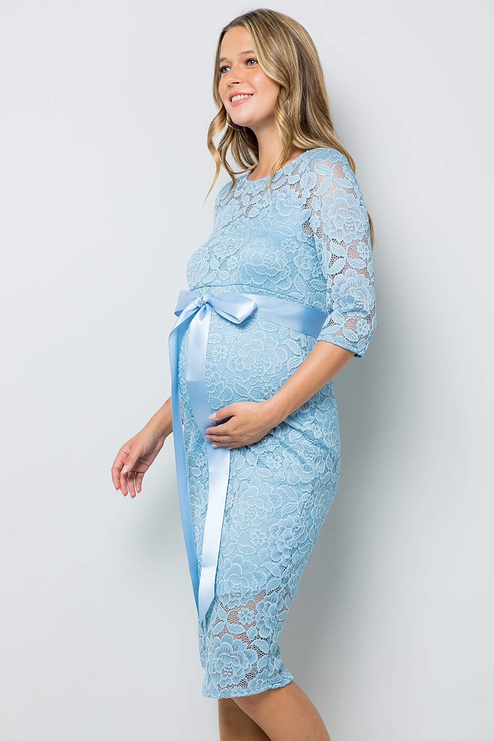 My Bump Women's Premium Lace Baby Shower Party Knee Length Maternity Dress (Made in USA)