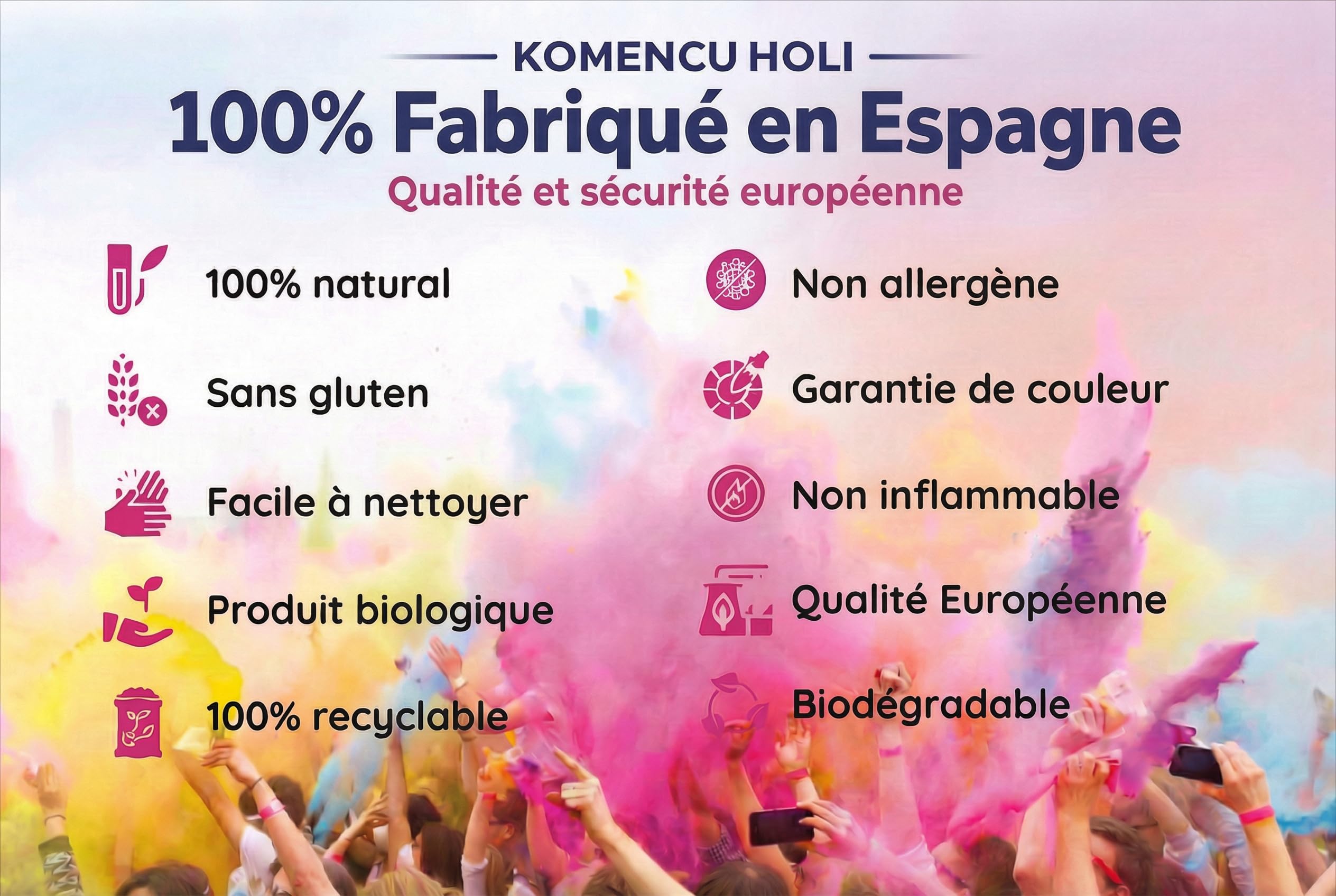 Poudre Holi - Pack de 100 sachets - 8 Couleurs Différentes - Peignez en couleur vos Fêtes Holi et Holi Run