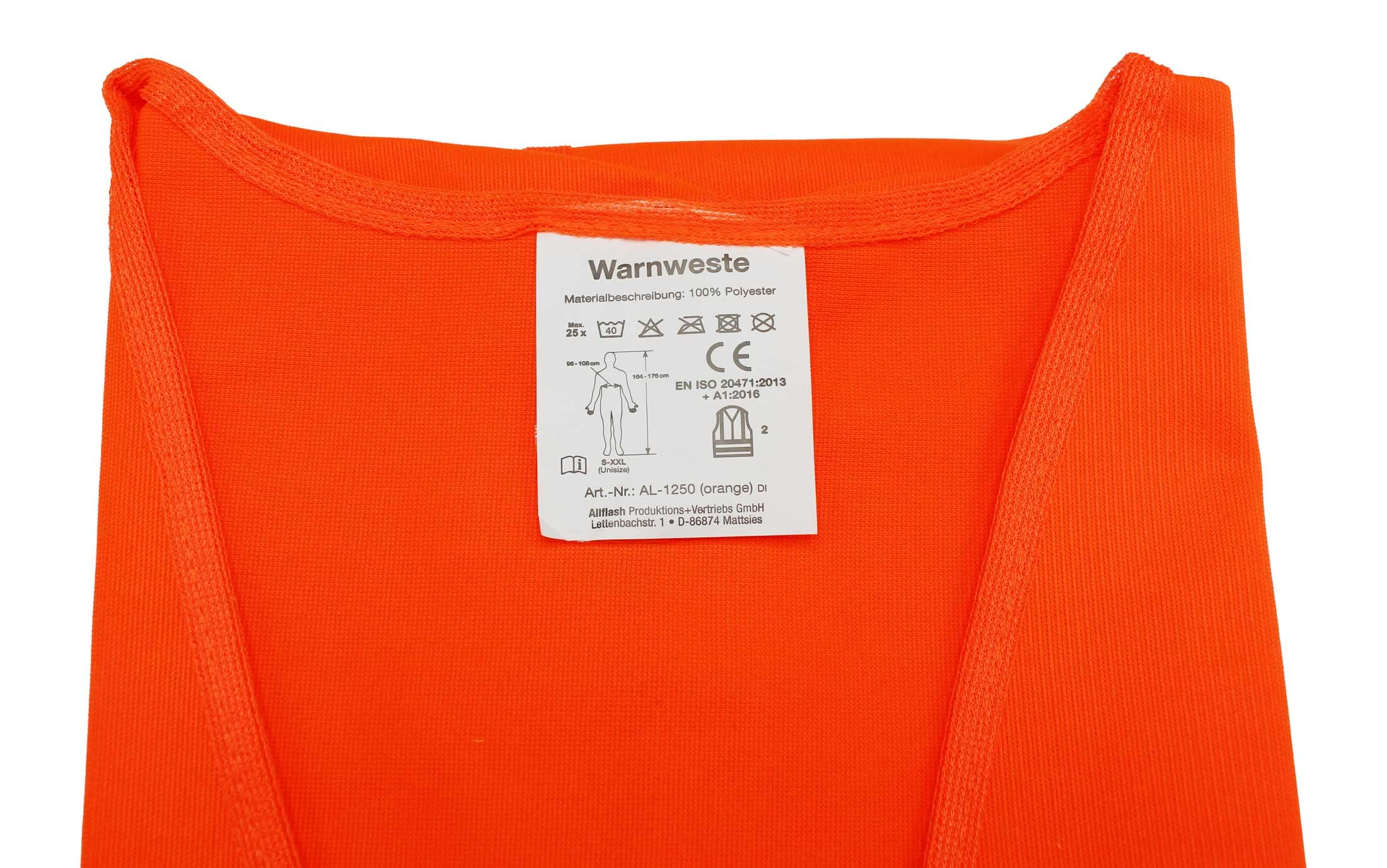 100 x Auto Warnweste orange Erwachsene Unisize EN ISO 20471 | Klasse 2, TÜV-geprüft, waschbar, reflektierend, Qualitätswarnweste