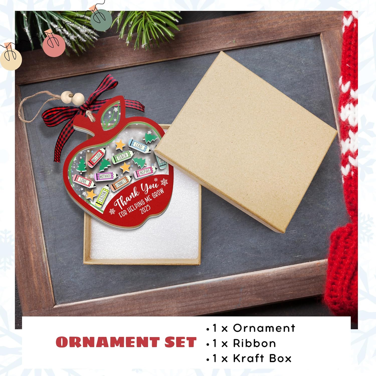 Teacher Ornament - Teacher Gifts for Women, Gifts for Teachers Women - Teachers Christmas Ornaments - Dance Music Art Math English Kindergarten Daycare Oraments - 4D Acrylic Shaker Ornament - Image 3