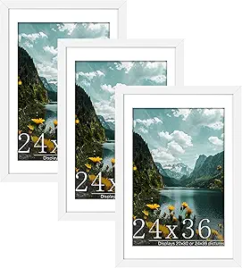 Picrit 24x36 Picture Frame 3 Pack, White Poster Frame, Display Poster 20 x 30 with Mat or 24 x 36 without Mat for Horizontal or Vertical Wall Mounting